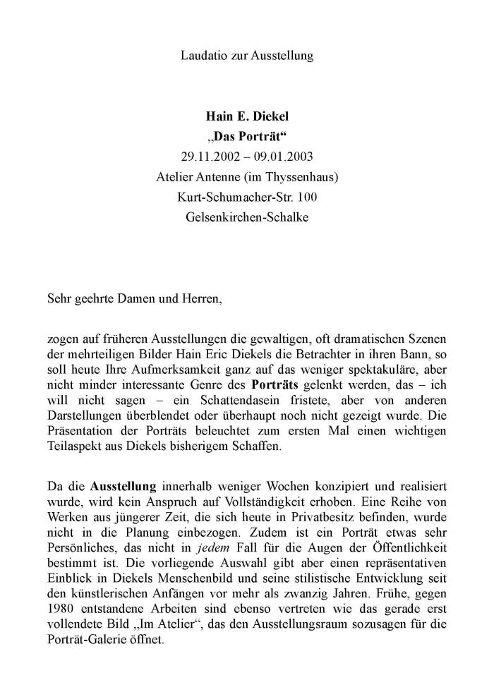Text zur Eröffnung der Ausstellung  das Porträt im Atelier Antenne in Gelsenkirchen von Dr. Sabine Ladwig